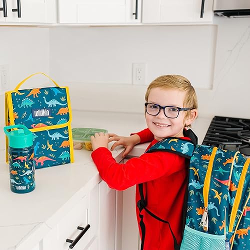 Miniatura 8 de Wildkin Paquete de mochila de 12 pulgadas con botella de agua reutilizable de acero de 14 onzas dinosaurios jurásicos