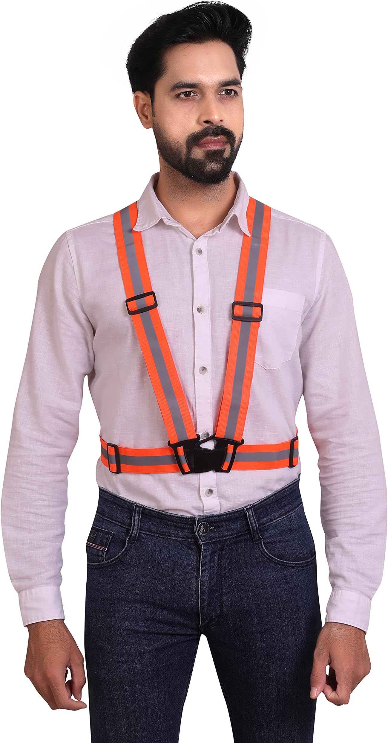 ReflectoSafe Polyester High Visibility Protective Safety Reflective Night Cycling Reflector Strips Cross Belt Stripes Adjustable Vest Belt Jacket, Orange