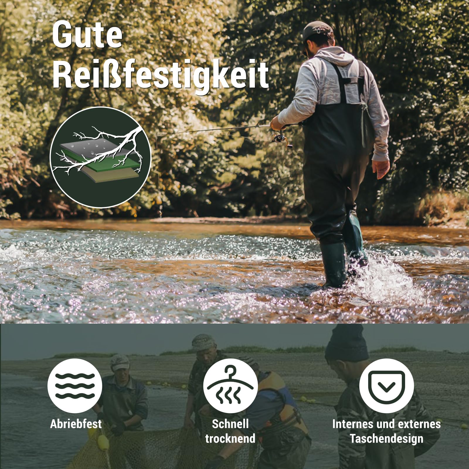 IEEILULU Waders Pêche Homme Nylon avec Bottes 40-47 Antidérapants