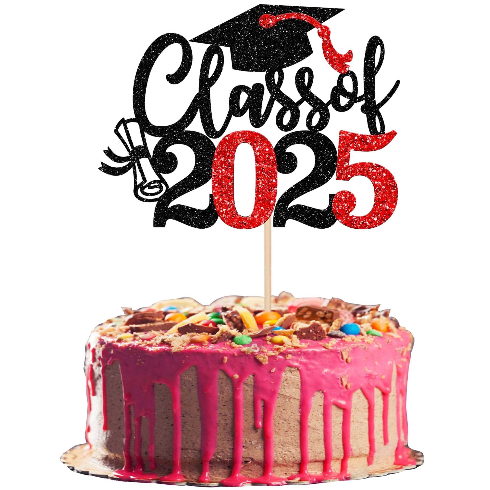 1 PCS Class of 2025 Cake Topper 2025 Graduation Cake Topper 2025 Congrats Grad Cake Decoration Diploma Grad Cap Cake Pick for 2025 School Graduation