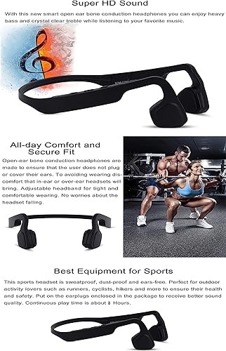 Miniatura 4 de QT S Auriculares de conducción ósea Bluetooth con micrófono Titanio Ligero Oído Abierto Inalámbrico Estéreo Música IP65 Resistente al Agua y al