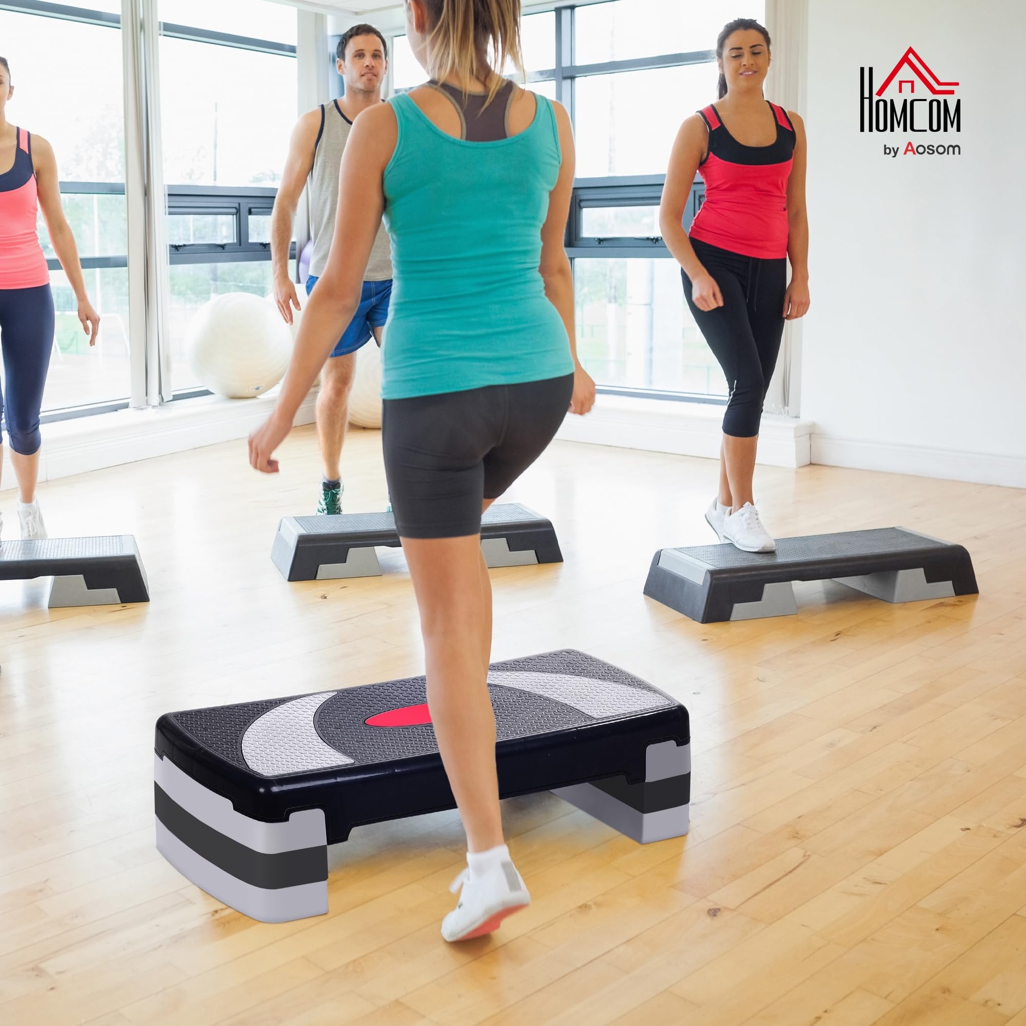 HOMCOM Step Fitness Aerobic, Stepper Hauteur Réglable, Surface Antidérapante en Plastique, 78x29x20 cm, Noir