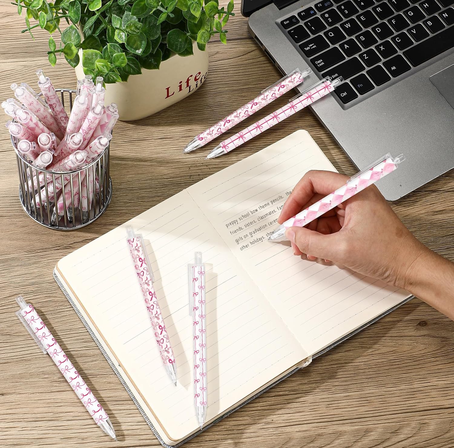 Sayglossy 36 Pcs Coquette Party Favors Preppy Pink Bow Pencils Preppy Stuff 6 Styles Aesthetic Retractable Pencils Party Favors Office Supplies Gift for Women Teacher