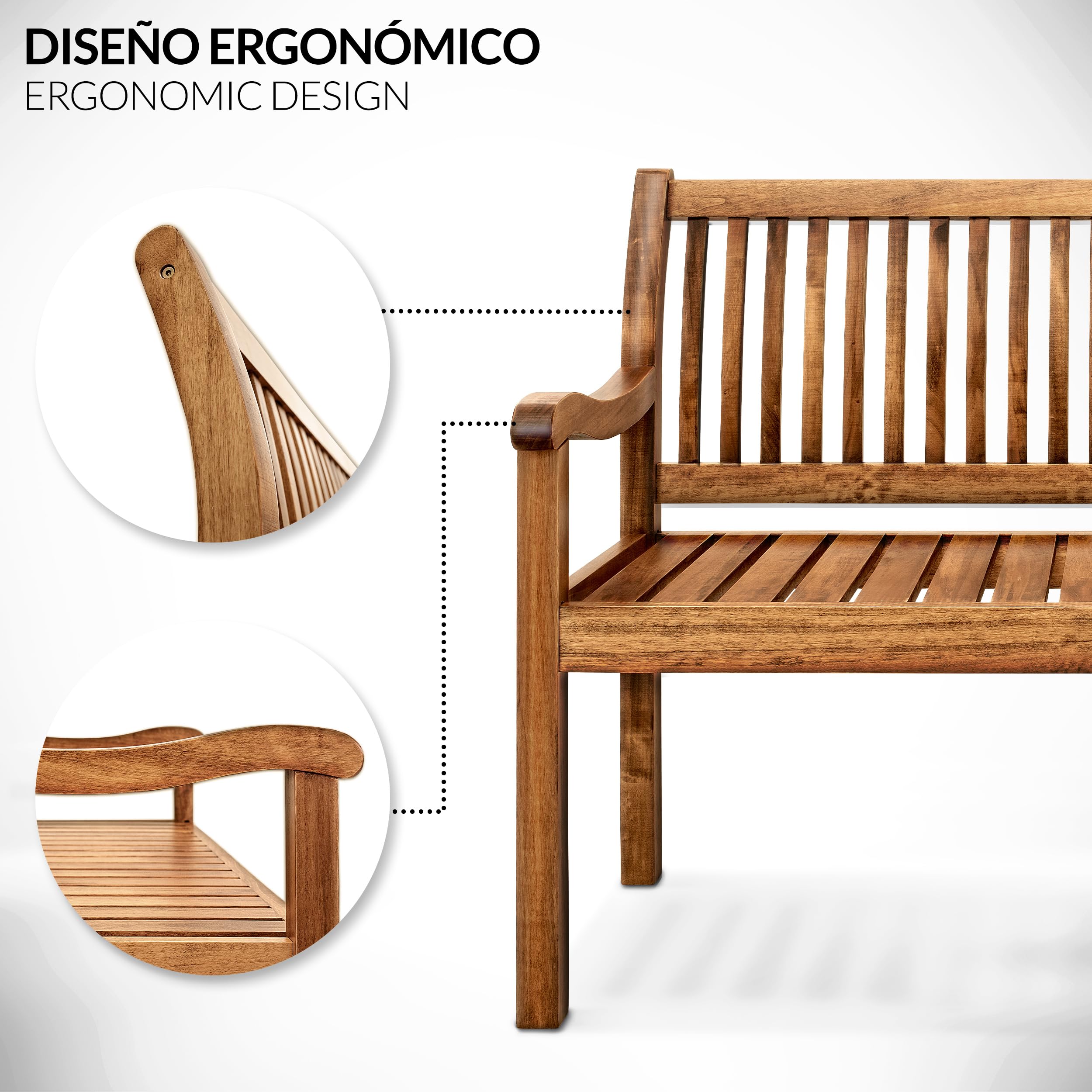tillvex Banco de Madera para Jardín 150 cm con Cubierta | Robusto Asiento de Exterior 3-4 Plazas | hasta 320 kg de Carga | Banco para Porche, Terraza, Balcón