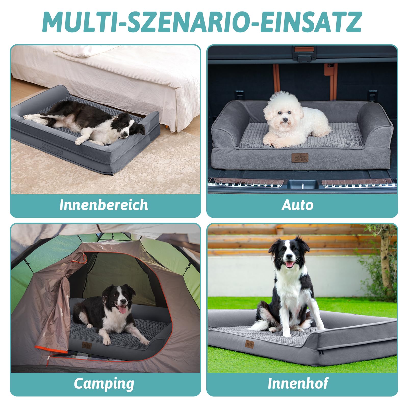 COZY KISS Ortho Hundesofa L,stützend,wasserdicht,rutschfest,Grau-U | abnehmbar und wasserfest