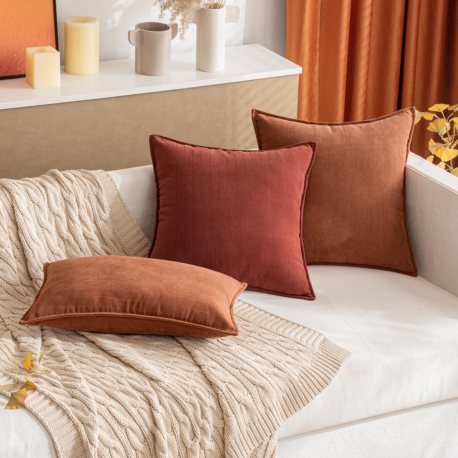 MIULEE Pack of 2 Rust Decorative Pillow Covers 20x20 Inch Soft Chenille Luxurious Couch Throw Pillows Farmhouse Cushion Covers with Elegant Design for Sofa Bedroom Living Room Home Decor - Image 7