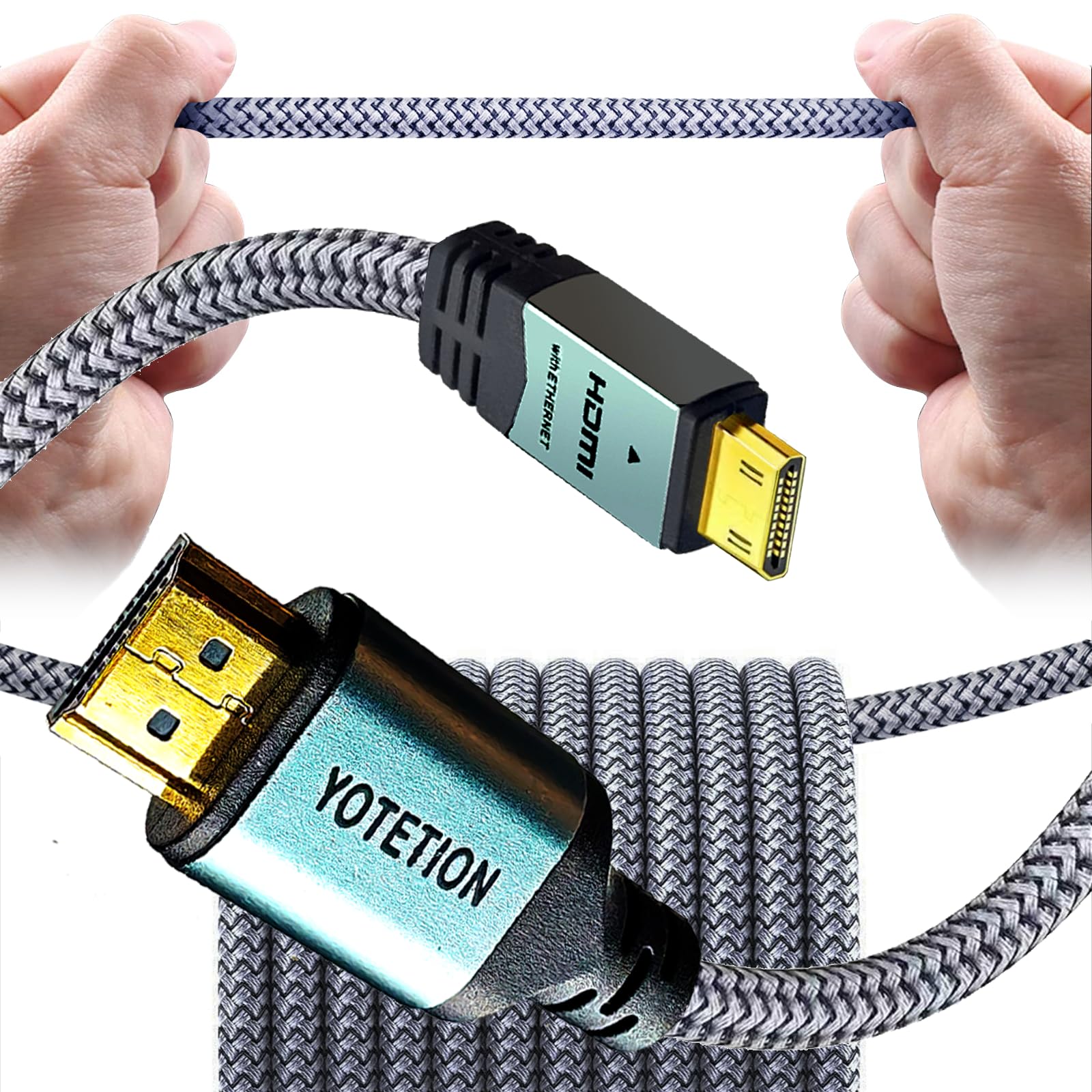 Cable mini HDMI a HDMI de 50 pies, (4K 60Hz) HDMI de alta velocidad a Mini HDMI macho bidireccional 2.0 cable para HDTV, tableta, cámara y videocámara (carcasa de aluminio, malla trenzada)