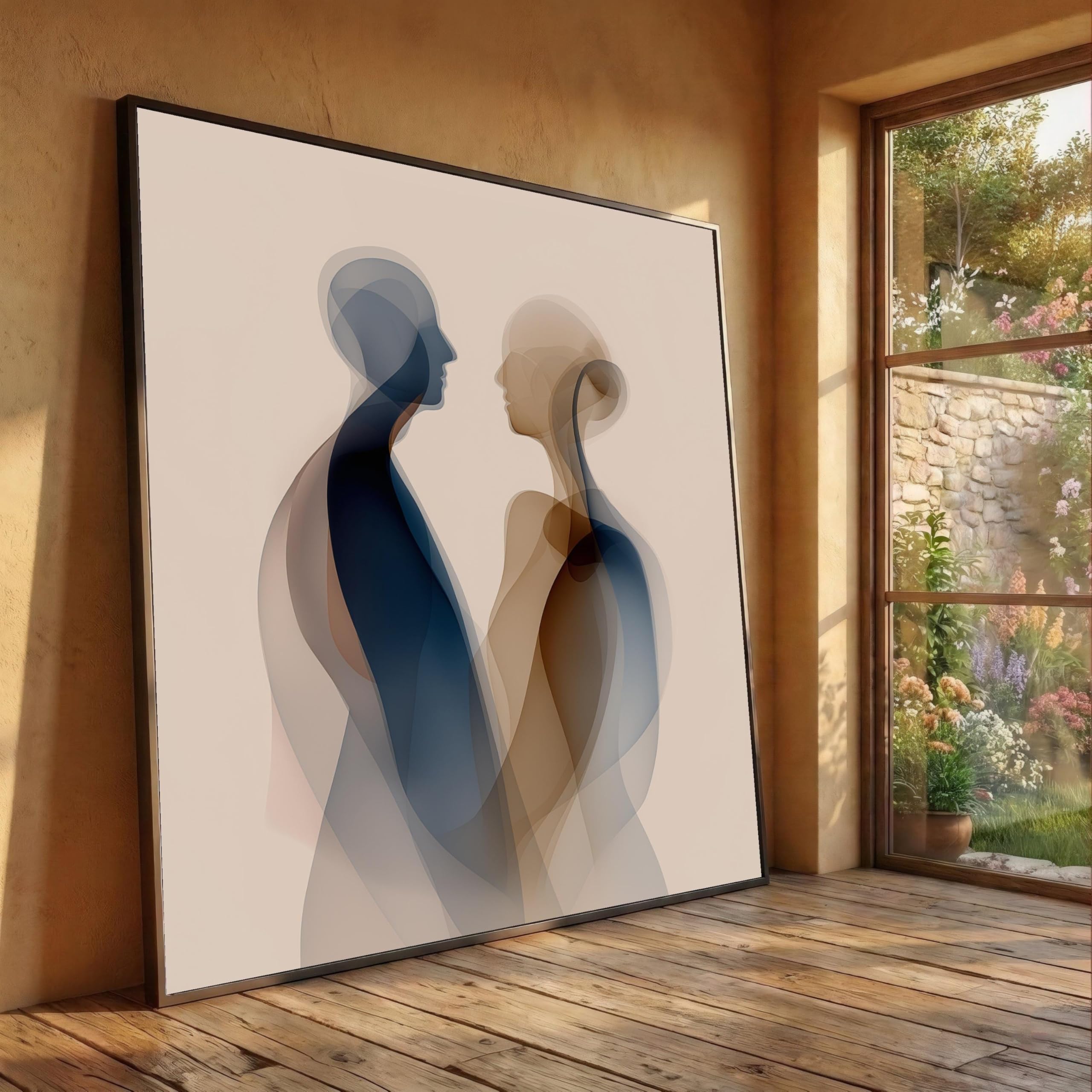 CAOXTART Abstract Couple Silhouettes Artwork, Minimalist Canvas Artwork, Romantic Wall Art, Contemporary Love Design Painting(65x65cm/Frameless)