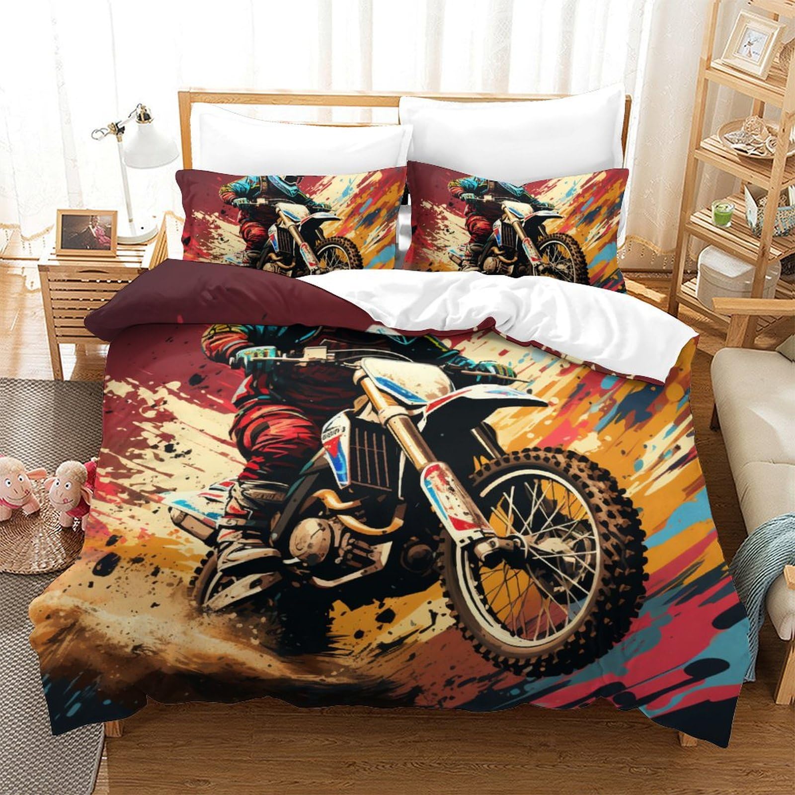 Housse de couette vélo hors route 3D en microfibres pour lit double avec taies 200x200cm