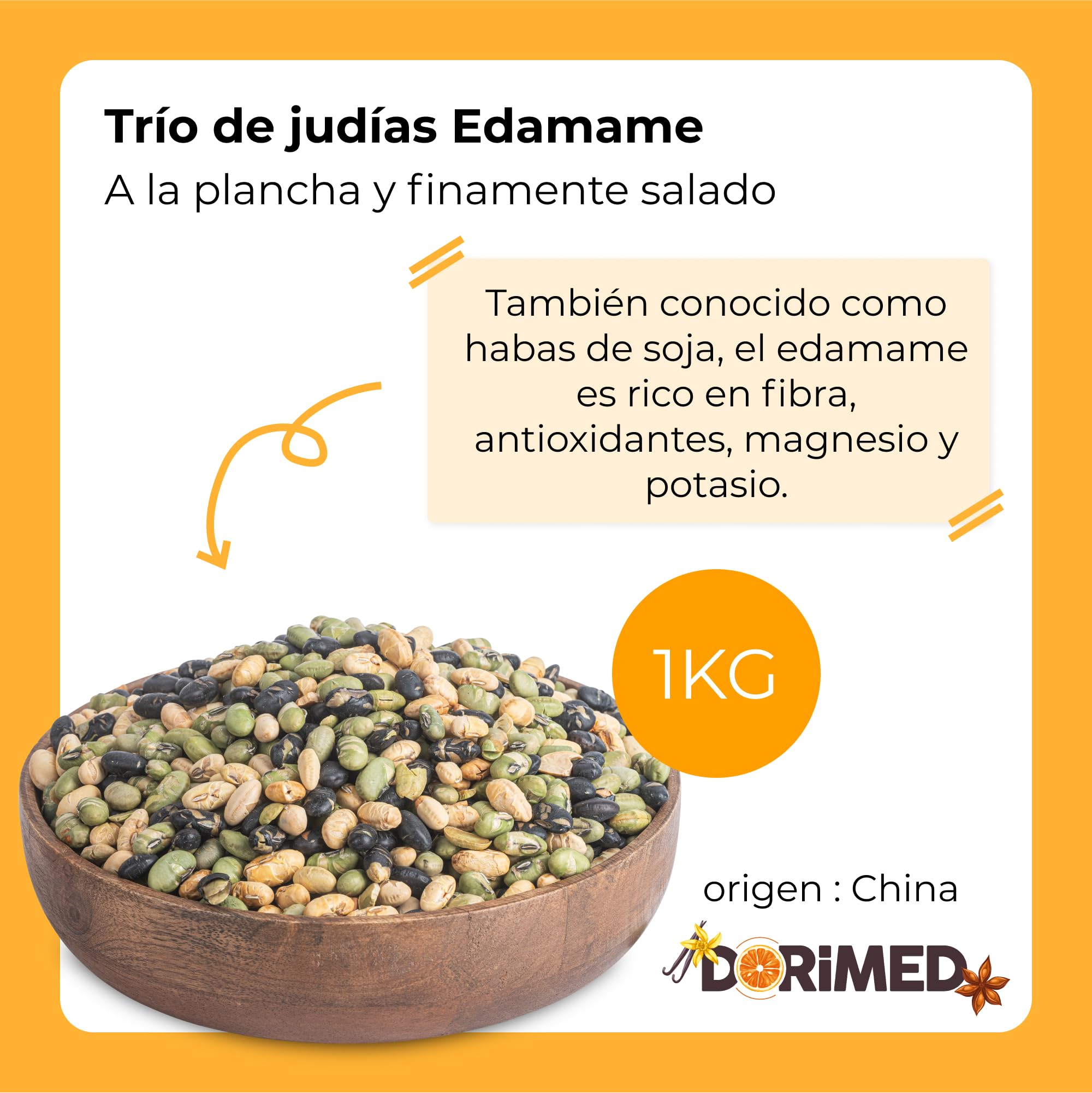 Alubias Edamame 1 kg Mezcla de 3 alubias de soja tostadas ligeramente saladas Sin gluten Alto contenido en proteínas