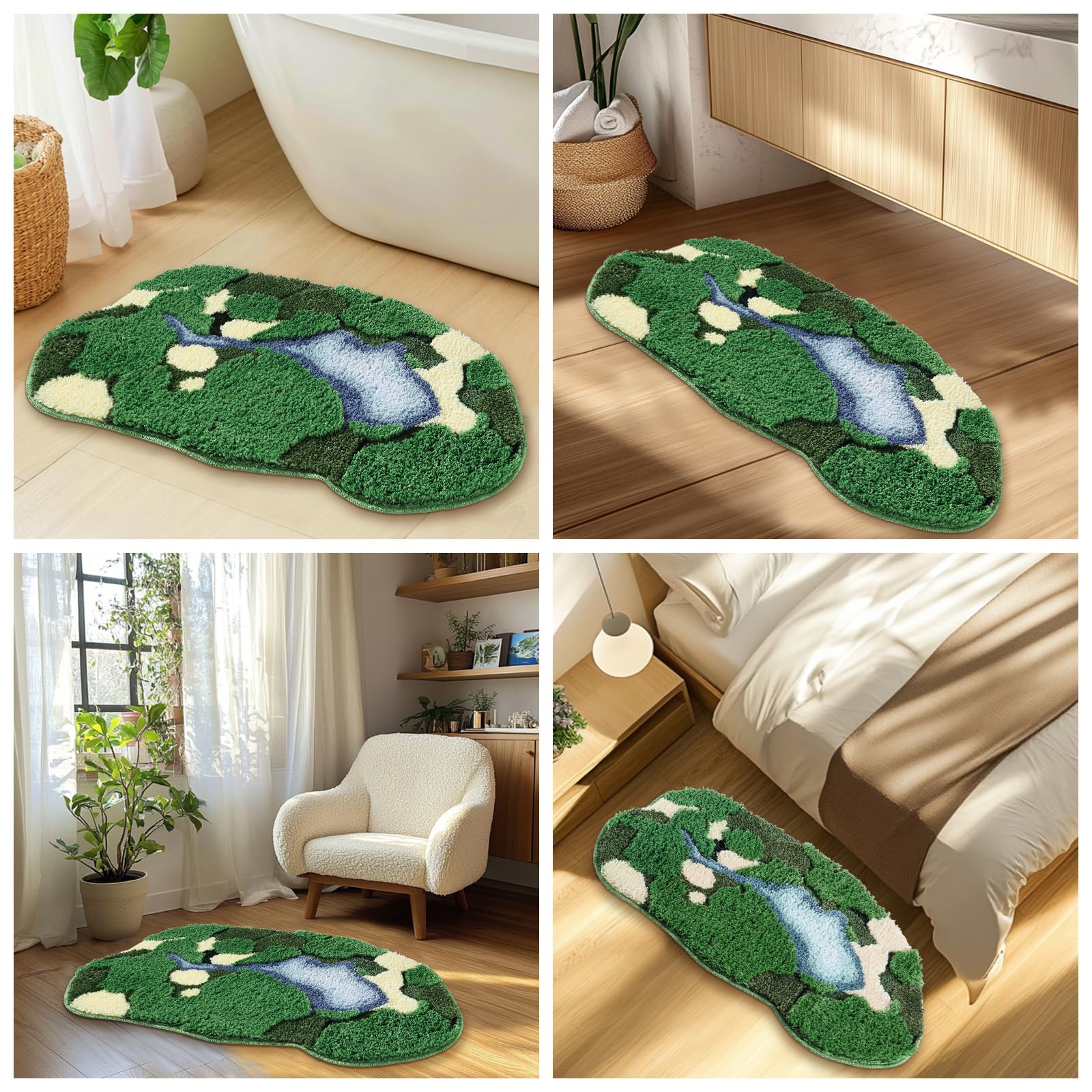 Alfombra de baño de musgo verde, ultra gruesa, suave, decoración estética 3D, bonita alfombra de baño única, súper absorbente, antideslizante, lavable, alfombra de musgo para suelo de ducha