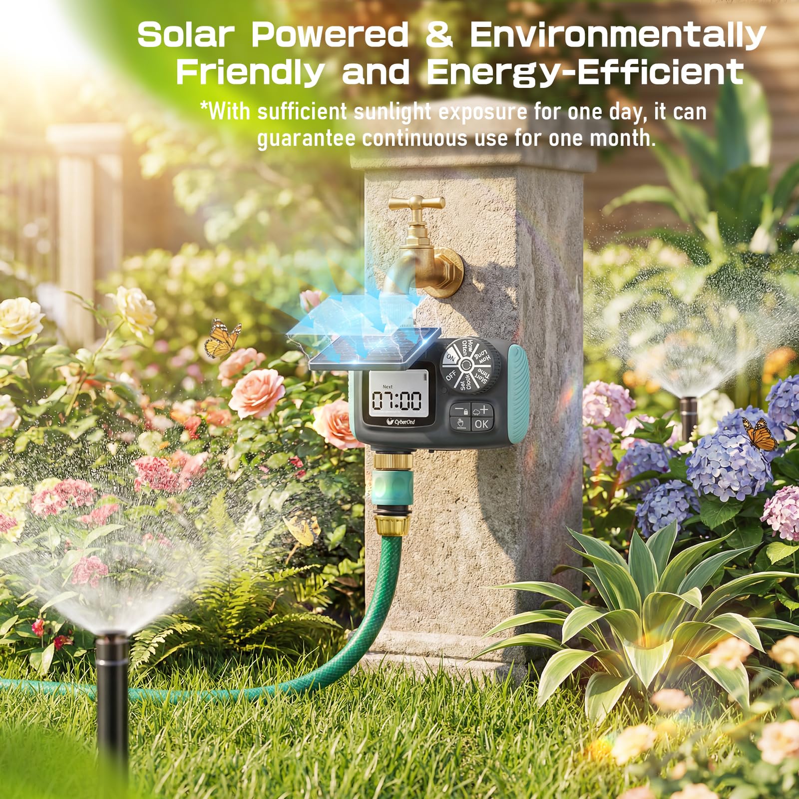 Programmateur Arrosage Automatique Recharge Solaire, Minuteur Arrosage Retard De Pluie, Programmable par Semaine/Heures/Jours d'intervalle, Programmateur d'arrosage pour Jardin,Cour,Pelouse