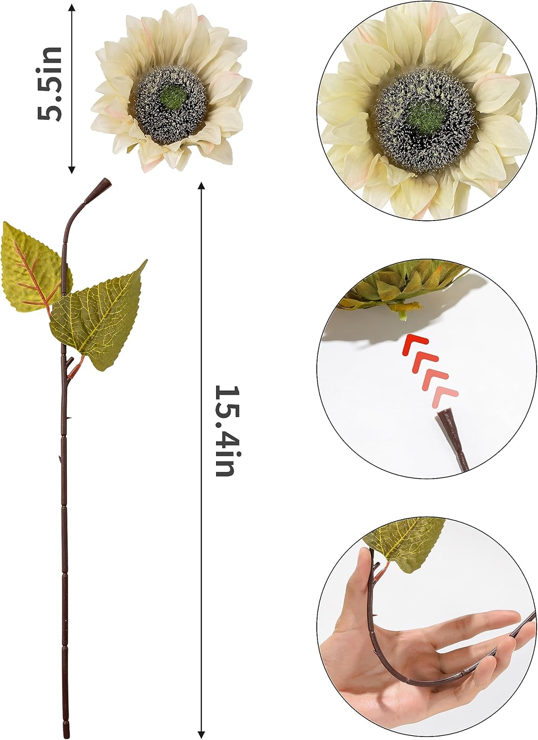 DuHouse 12pcs Artificial Sunflowers with Long Stems 5.5" Silk Sunflowers Bulk for Wedding Home Garden Outdoor Party Decoration(Beige) - Image 3