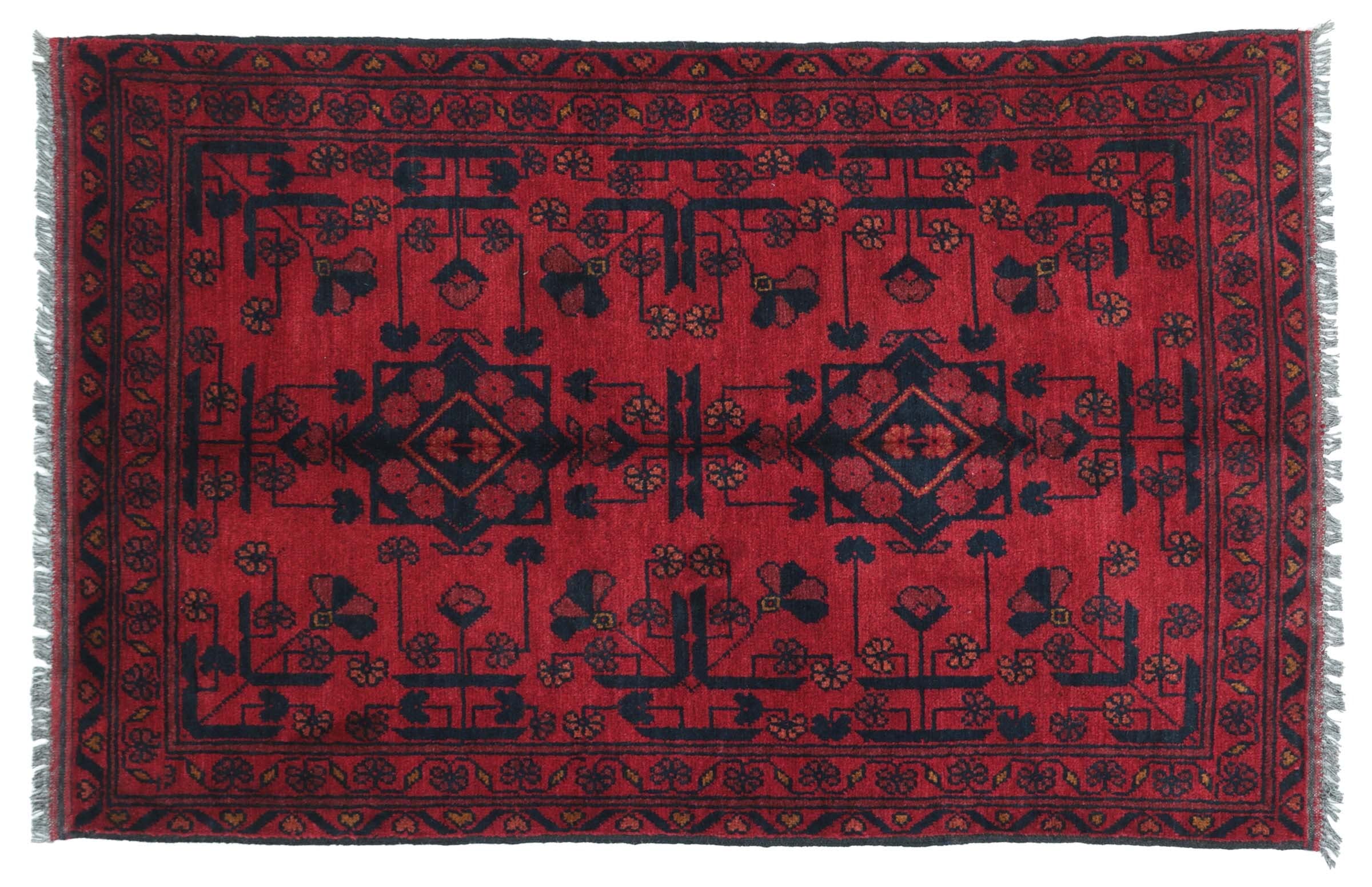 Tapis afghan Khal Mohammadi géométrique marron 100x150 tapis laine main