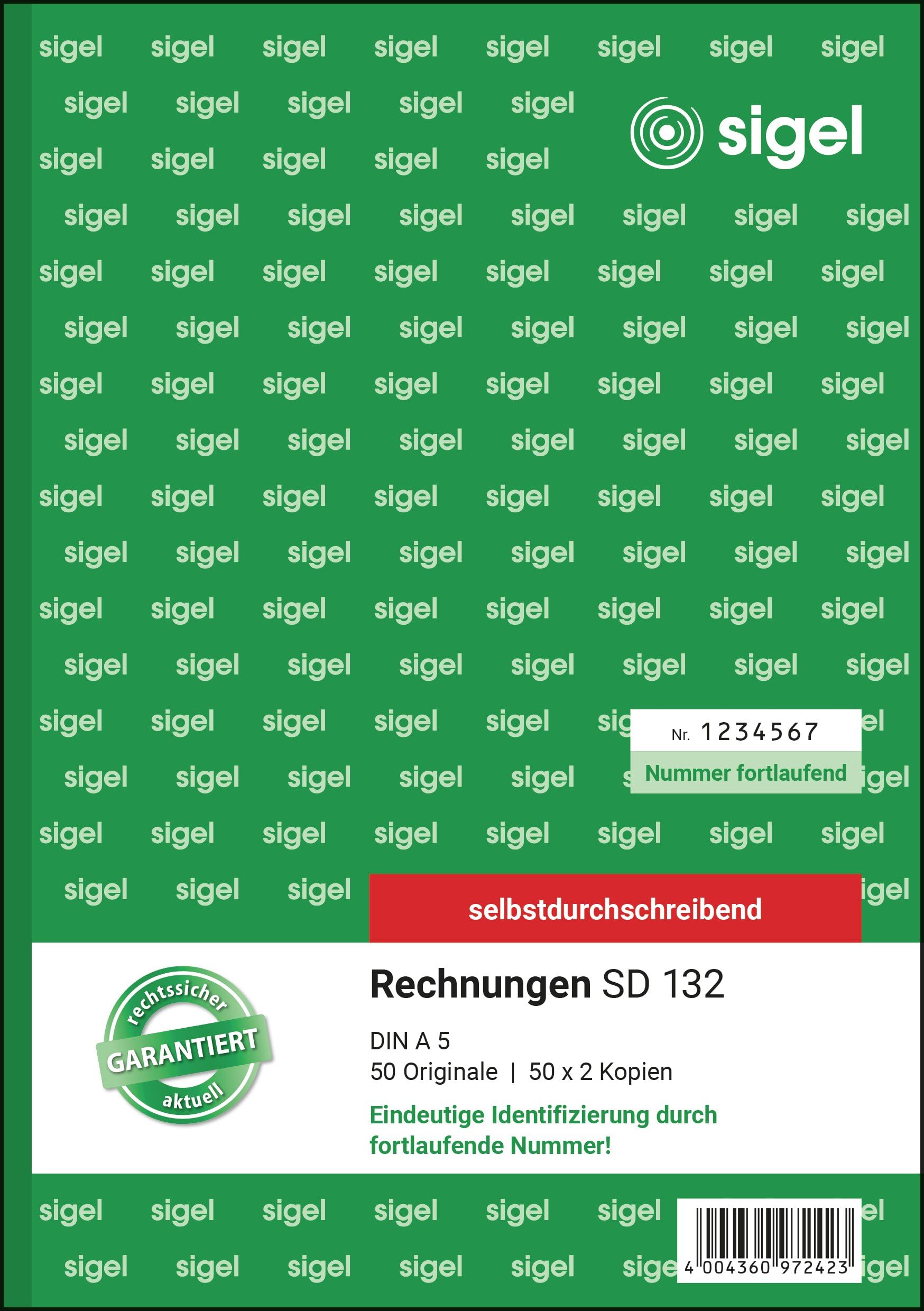 SIGEL SD132 Invoices Consecutively Numbered, Unique 7 Digit Number as Required by the Tax Office, A5, 3 x 50 Sheets, Self-Copying, with Filing Holes, Invoice Pad
