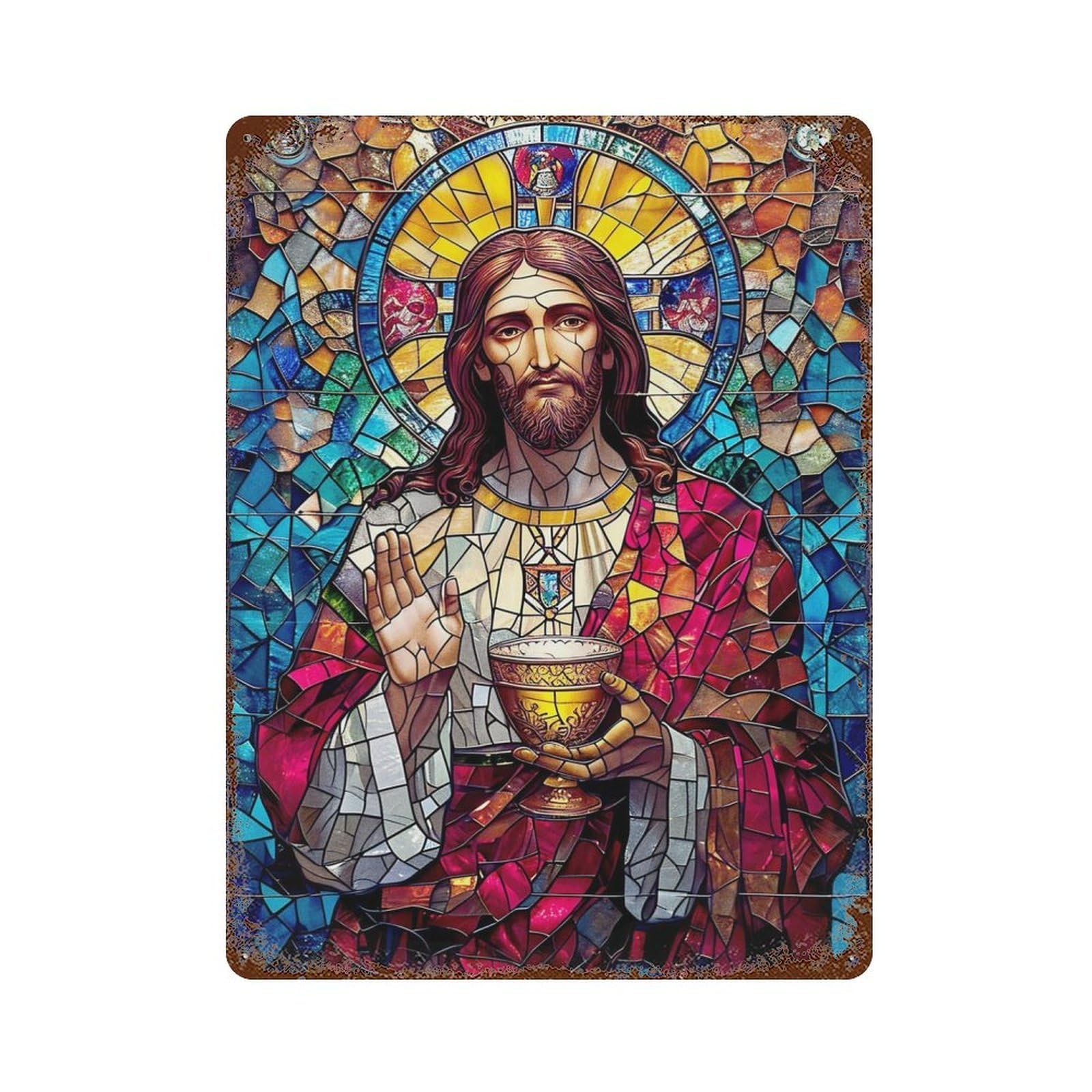 Jesus Our Lord 5 Vintage Wall Sign 15.7"x11.8", Rust Effect Metal Decor for Bistro, Counter And Cafe Decor