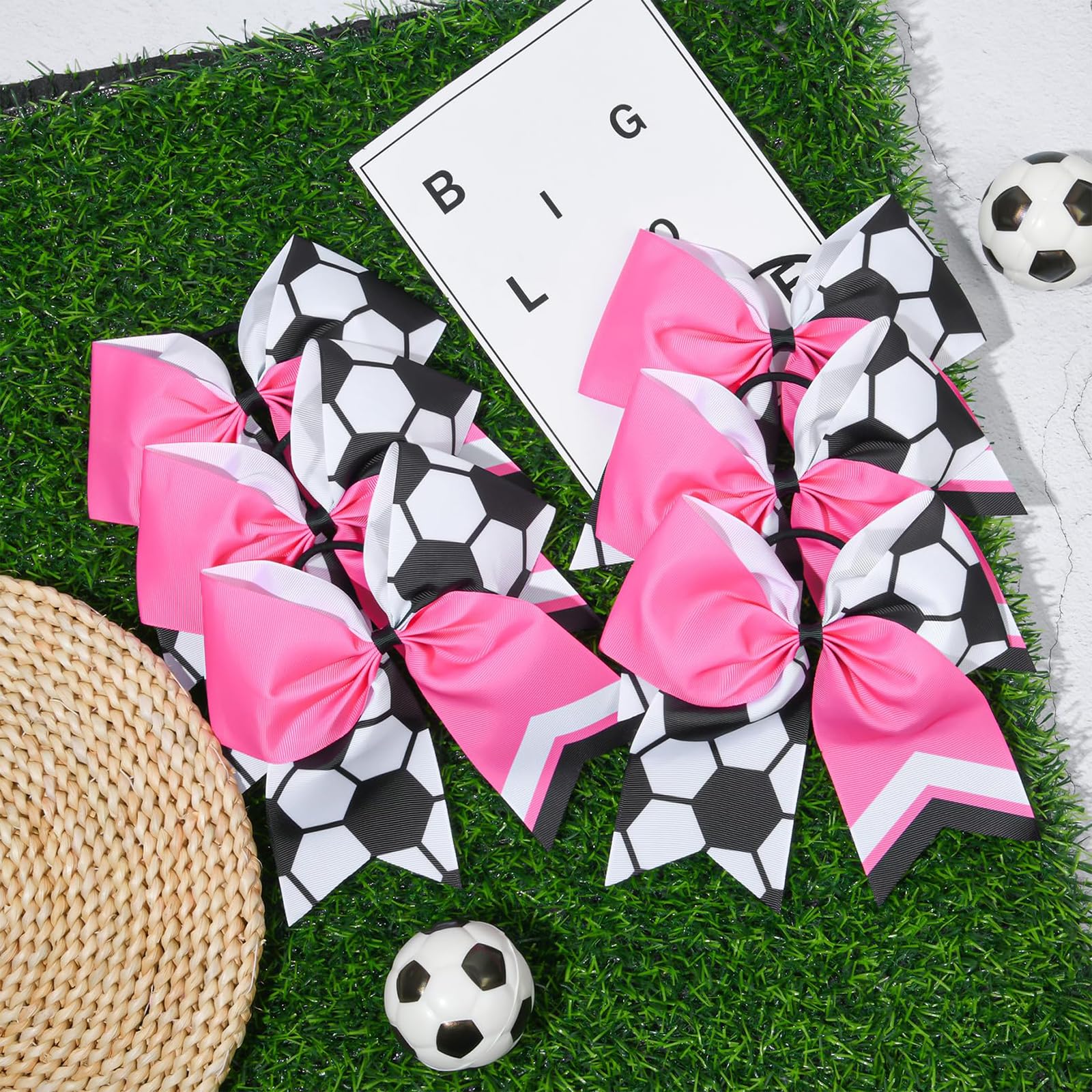 TELAIN Black Hair Bow Pink Bow for Football and Cheerleading Handmade Ponytail Bow with Elastic, Set of 12 Pieces - Image 4
