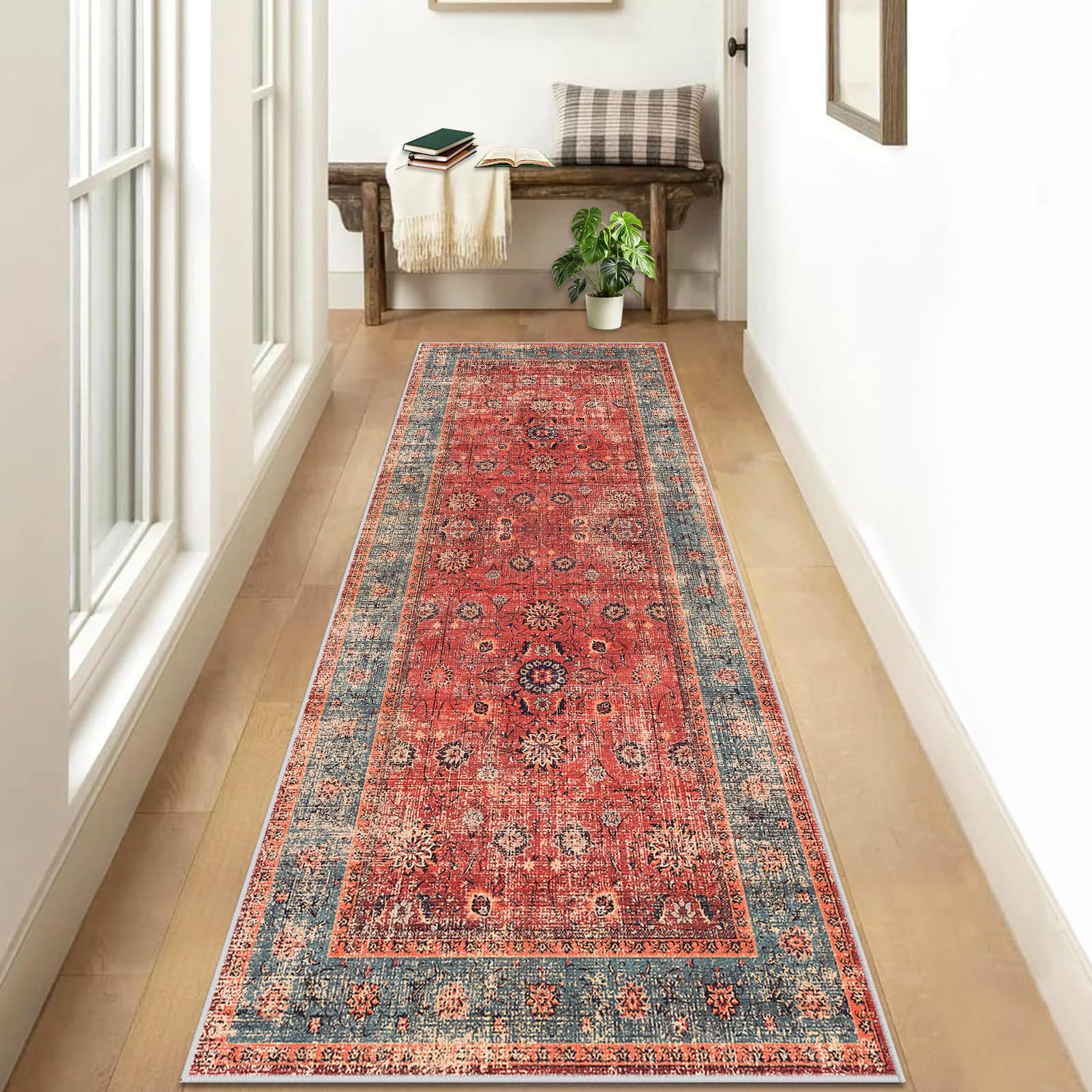 Tapis de Passage Couloir Cuisine Long 80 x 150 cm Tapis Cuisine Devant Evier Antidérapant Lavable Tapis de Sol d'Entrée Intérieur Tapis Couloir Absorbant Paillasson Long Tapis de Porte pour Escalier