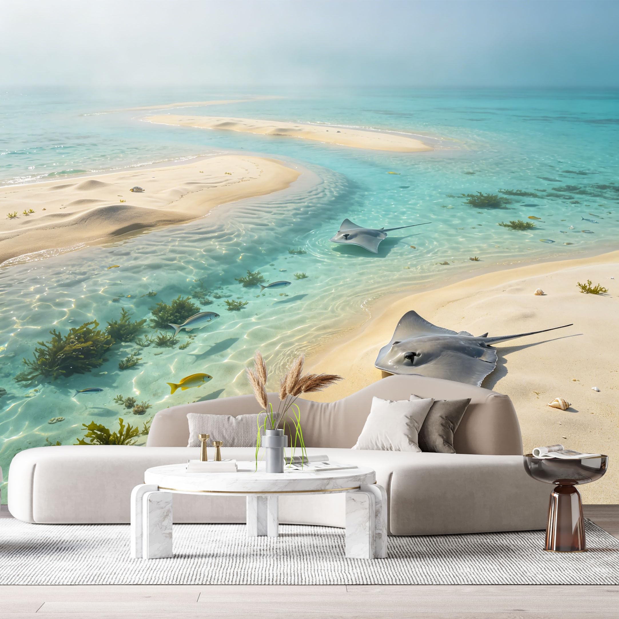 Custom Size Wall Murals Ocean Marine Stingray Tropical Sandbar SelfAdhesiveWall Fabric Removable Wallpaper Wall Decor for Living Room Bedroom Bathroom