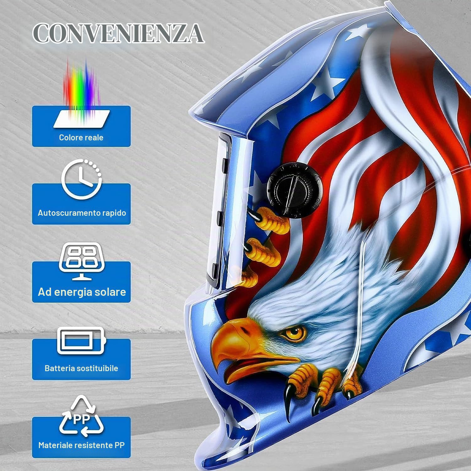 Maschera per Saldatura ad Energia Solare Autoscurante Oscurante Autoalimentato Gamma di Ombre Regolabili DIN4/9-13 Protezione UV/IV Maschera da Saldatore Casco Saldatura per MIG TIG MAG MMA (Aquila)