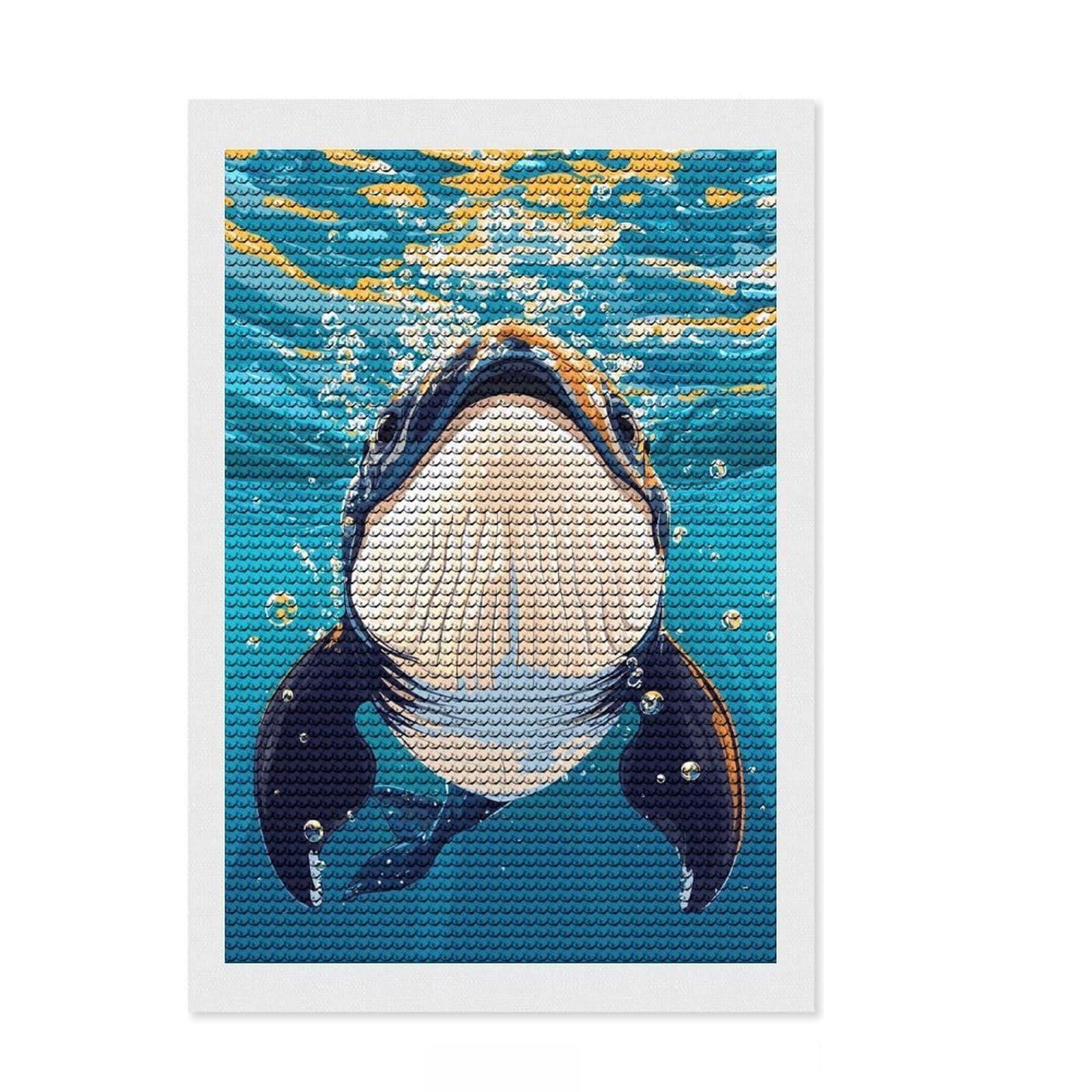 Junmoney Whale Underwater Illustration Diamond Art Canvas 8"x12", Finish and Display, Sparkling Round Gems, Easy Handmade Project, Home Wall Decor