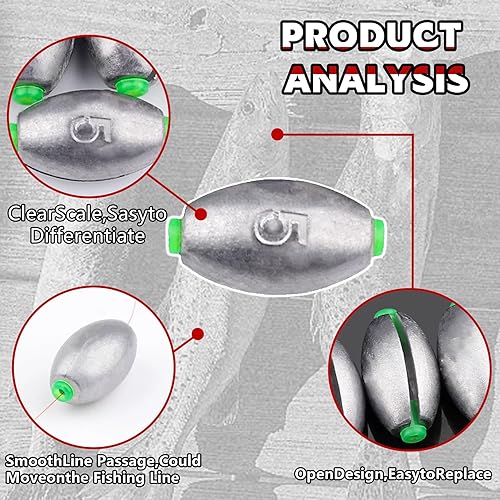 Miniatura 2 de EKIND Pesas redondas de plomo para huevos Pesas de pesca de tiro dividido extraíbles Pesas de pesca Bass Casting Gear Kit para agua salada Pesca de