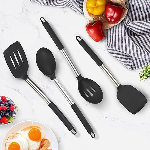 Miniatura 6 de Juego de 4 utensilios de cocina, juego de utensilios de cocina de silicona para utensilios de cocina antiadherentes, perfecto para hornear y