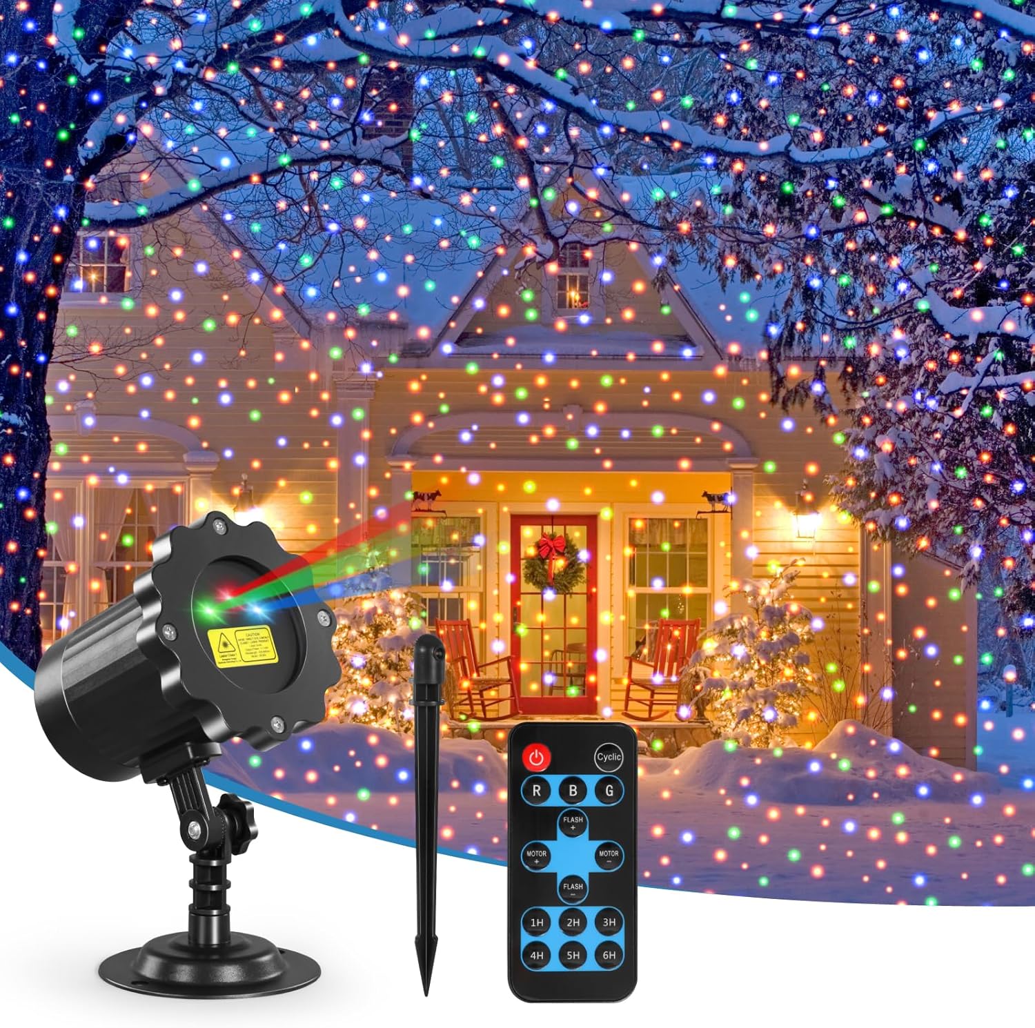 Laser Christmas Lights,Laser Projector Outdoor,3 Colors Moving Starry Lights Show with Remote Control,Holiday Decorations Outside with 16.5ft Cord,IP65 Waterproof-for Halloween/Garden/Party