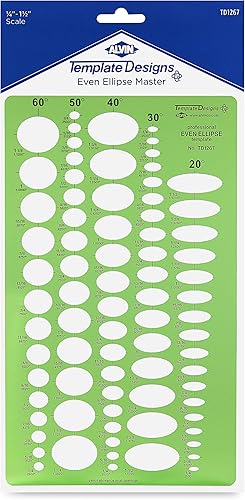 ALVIN, Plantilla Maestra Even Ellipse de 6.5 x 11 pulgadas, modelo TD1267, herramienta de dibujo y dibujo de plástico, ideal para estudiantes y