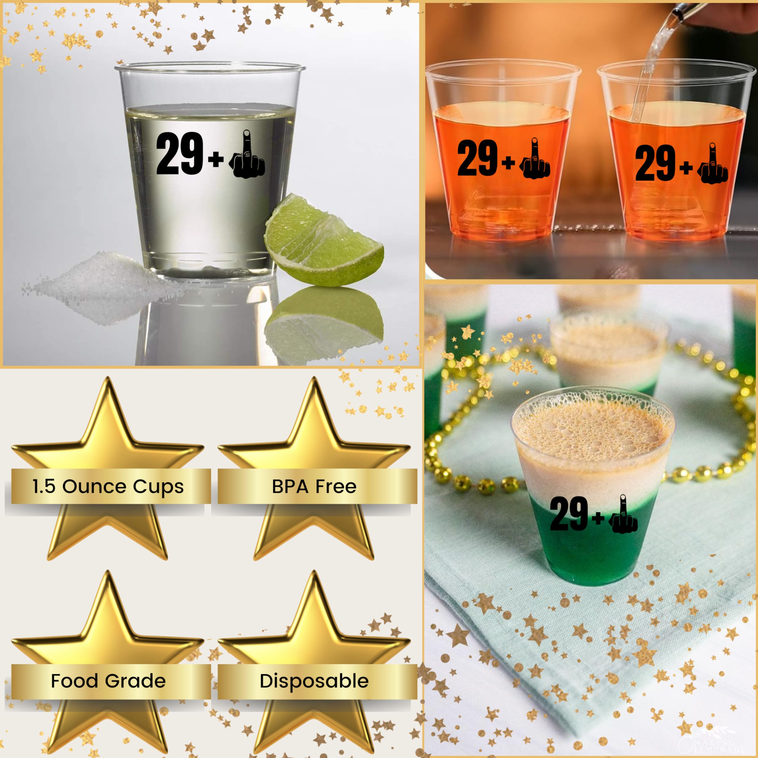 Stumbelina Birthday Party Shot Glass or Dessert Cups (25 Count) | Small Disposable Plastic for Jello Jelly Shots | Fun Funny Gift Ideas for Him or Her + 1 Celebration Supplies (21st) (30th)