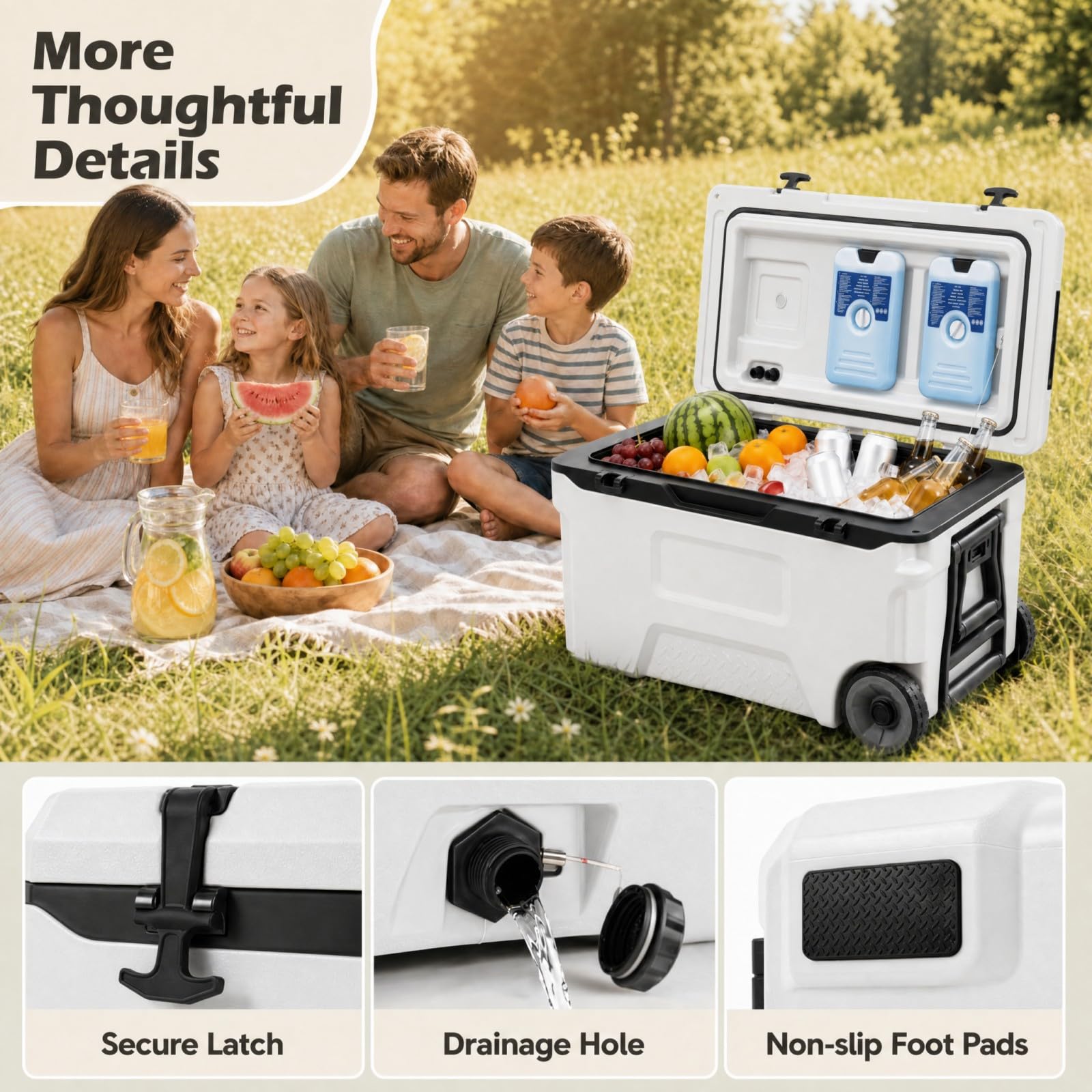 LIFEZEAL 50 L Frigo Termico Portatile 2 in 1 | Contenitore Termico Caldo e Freddo con Coperchio, 2 Sacchetti di Ghiaccio, Maniglie e Ruote per Pesca, Barbecue e Campeggio