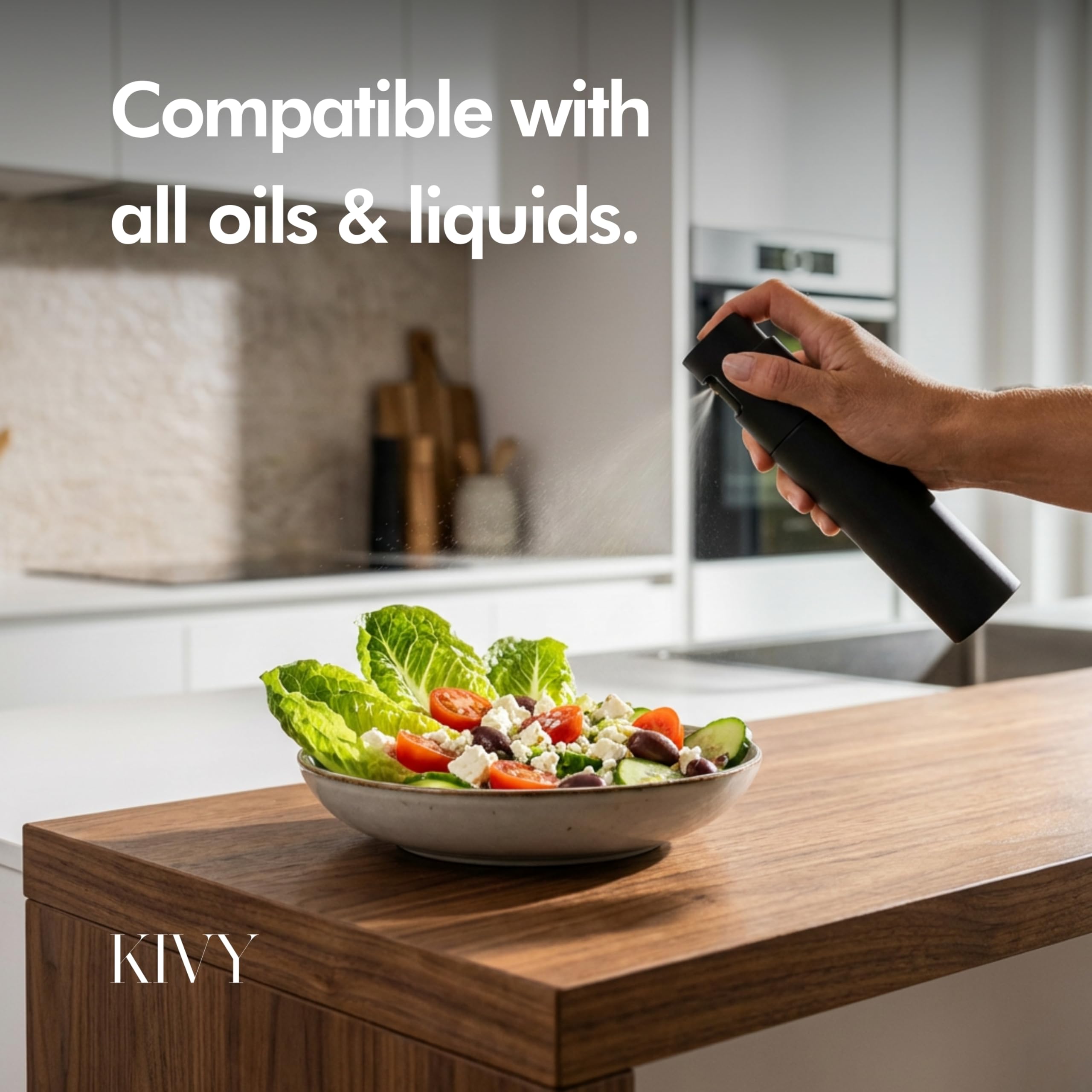 KIVY Spruzzatore per Olio in Vetro per Cucina – Bottiglia Spray Precisa per Olio e Aceto – Bottiglia Spray Mister per Alimenti – Include Imbuto – Perfetto per Cucinare e Friggitrice ad Aria (Nero e