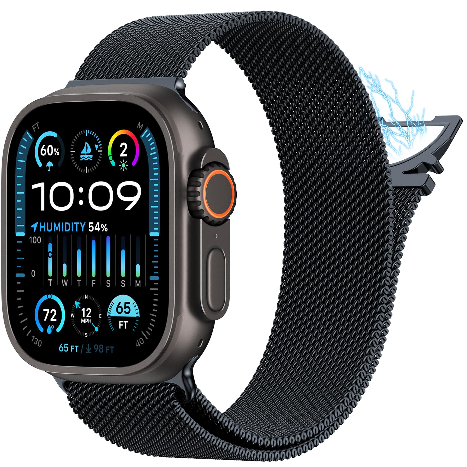 CTYBB Milanese Mesh Loop Compatible with Apple Watch Band 49mm 46mm 45mm 44mm 42mm Men Women, Stainless Steel Wider Metal Strap Magnetic Clasp for iWatch Series Ultra 2/Ultra 10 9 8 7 SE 6 5 4 3 2 1