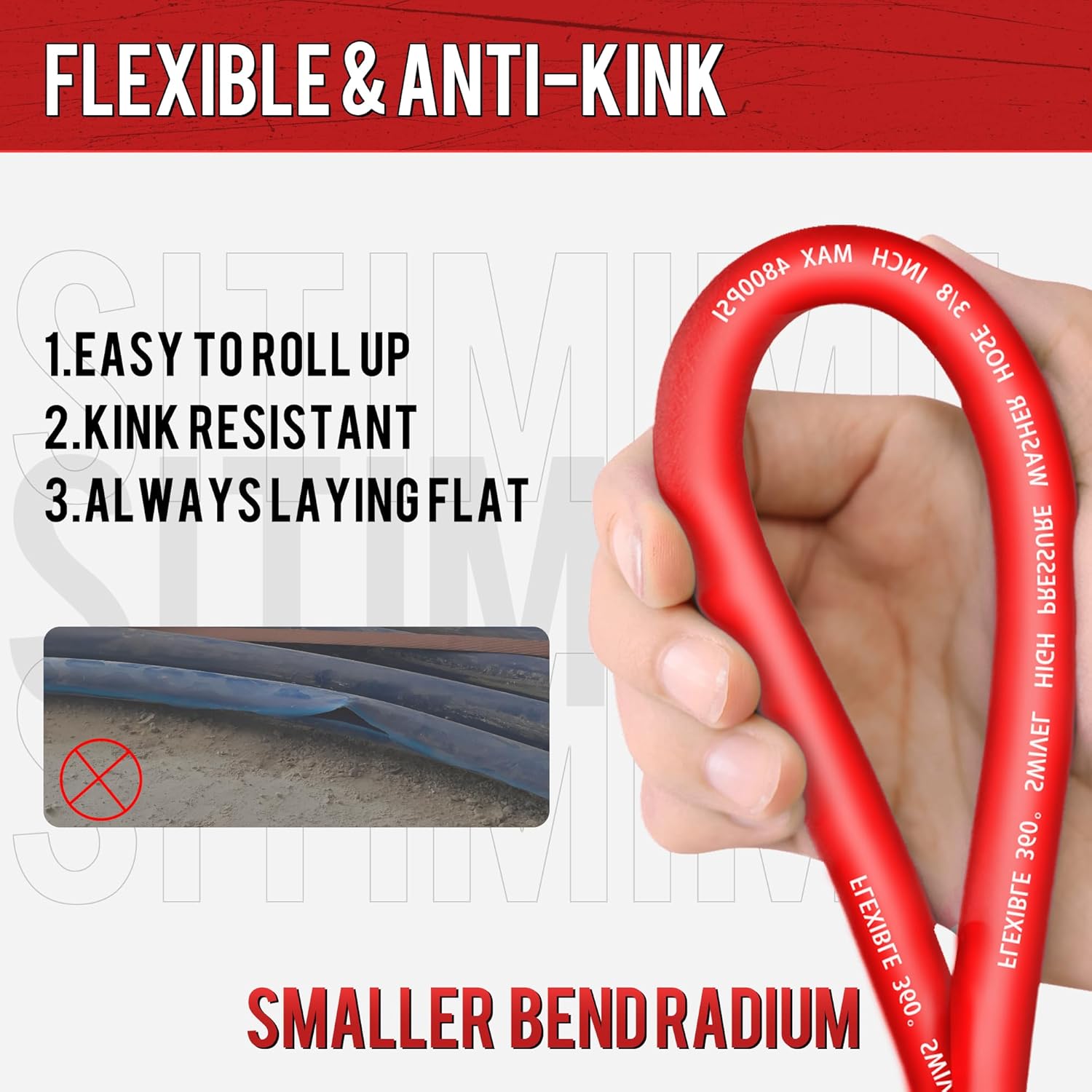 SITIMIMIL® 3/8 Pressure Washer Hose 50FT Hot Water - Commercial Grade 4800PSI Steel Wire Braided, Ultra Flexible & Kink Resistant, Quick Connect Fits Most Brands, for Home & Professional Use