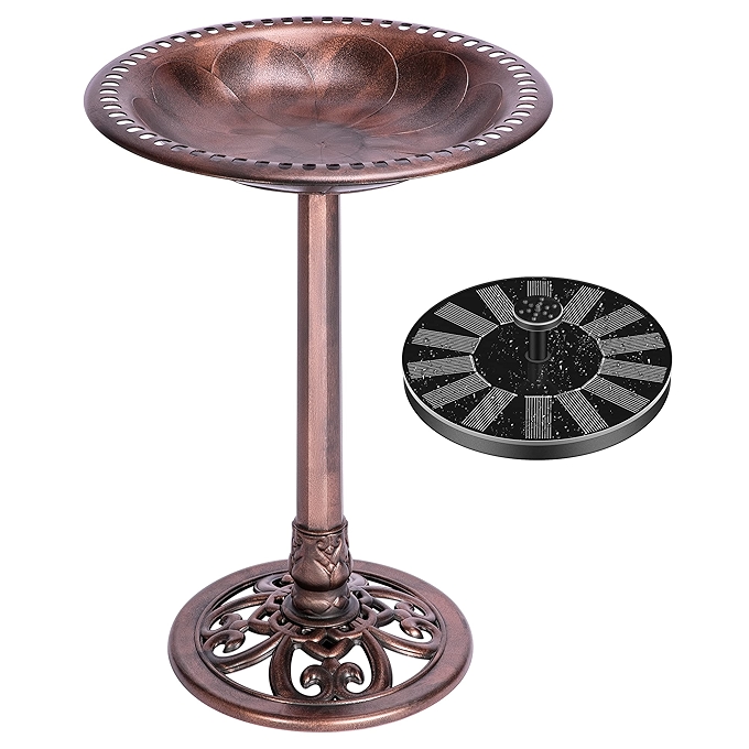 VIVOHOME复古户外青铜花园鸟浴与太阳能圆形喷泉组合套装