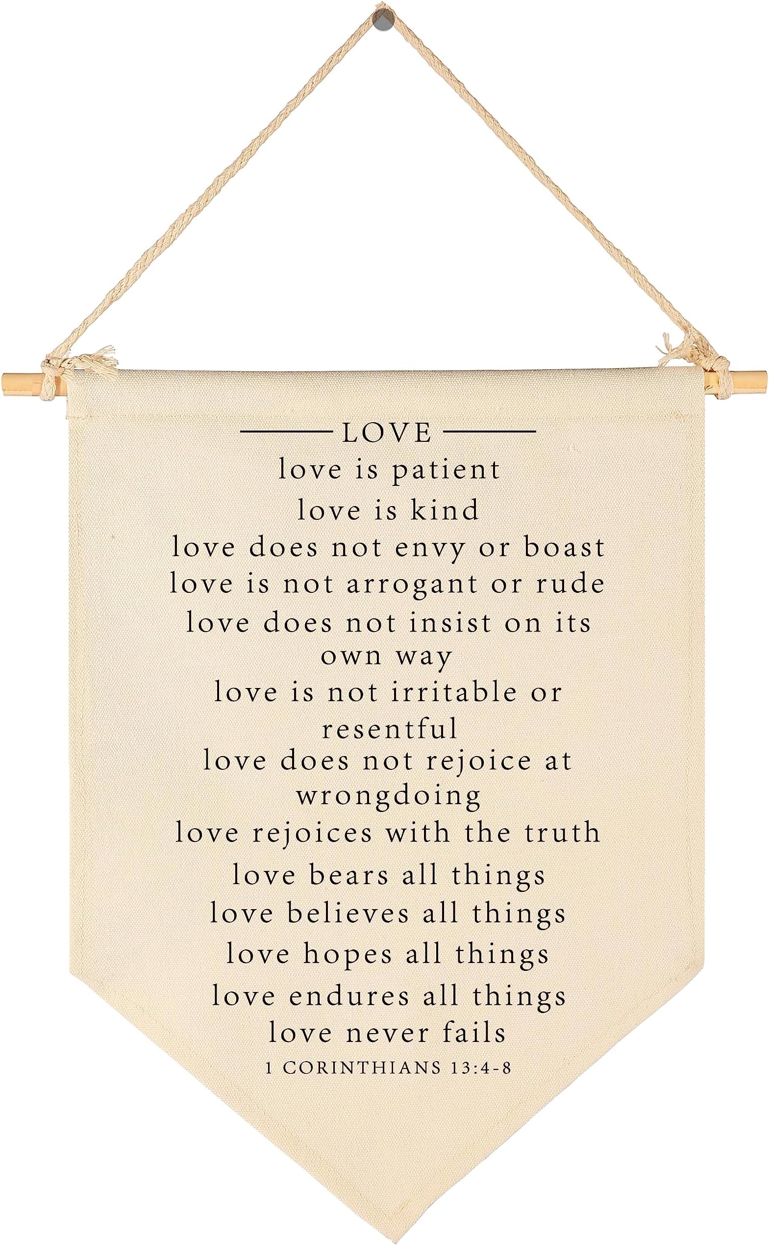 Bible Verse Art- Minimal Christian Wall Decor-Bible Gift-Scripture Hanging Flag Art Decor-Banner Wall Sign Gift-Farmhouse Living Room Bedroom Home Decoration-Valentines Day-Love Is Patient