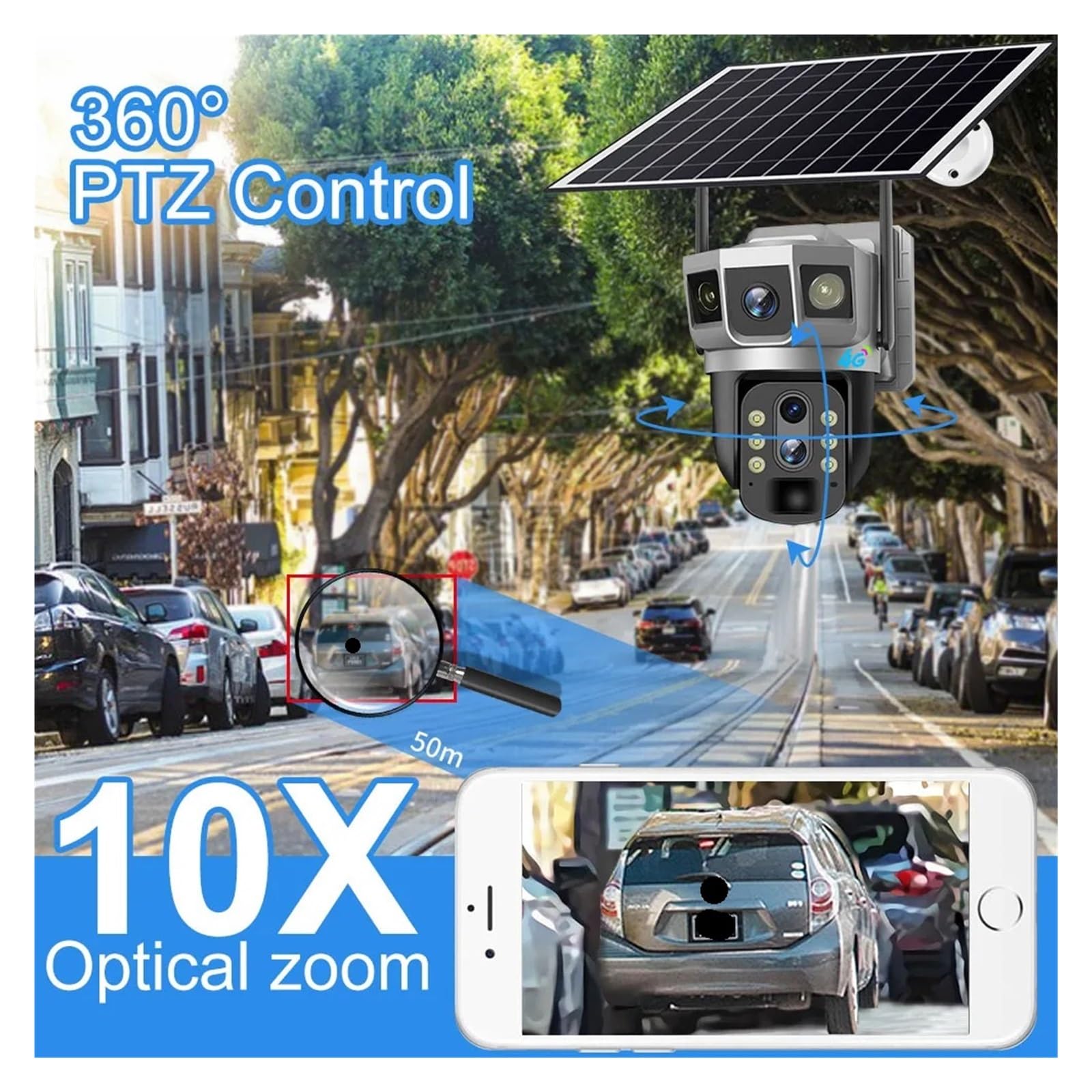 Caméra de sécurité Solaire 4G PTZ 12MP 6K