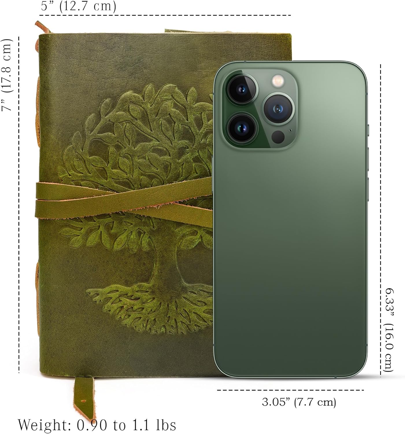 Tree Of Life Leather Journal for Women and Men, Handcrafted Leather Journal for Writing Womens, Sketchbook, Travel Diary with Unlined Deckle Paper, Mint Green 5x7