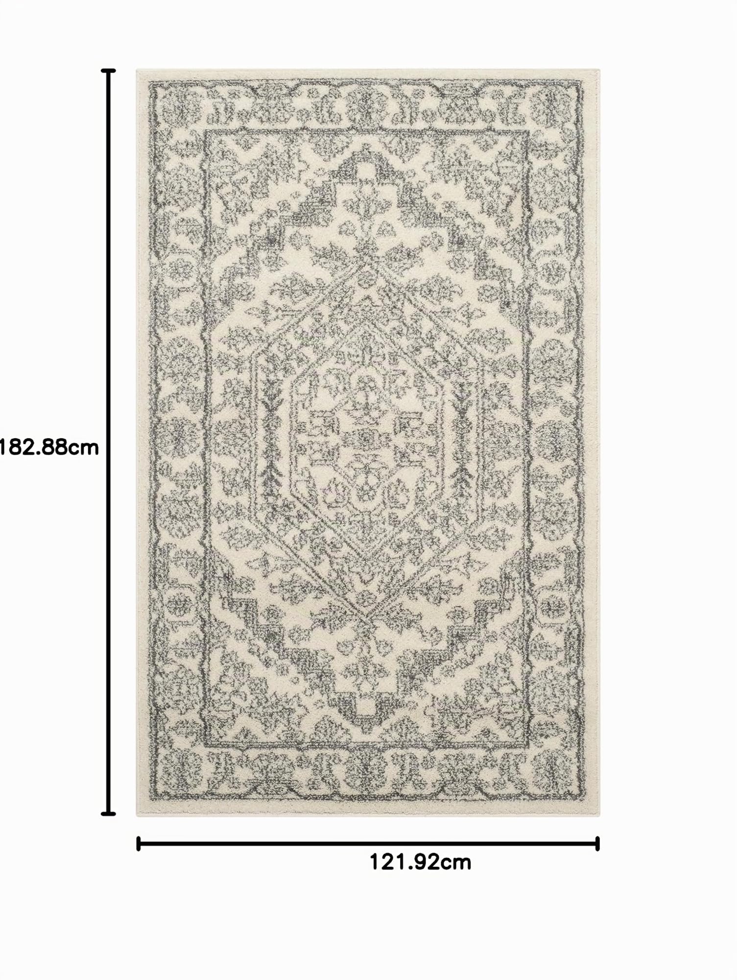 SAFAVIEH Tapis 122 x 183 cm - Adirondack Collection - Design Traditionnel, Ivoire & Argent, Mélange Synthétique Entretien Facile, Idéal pour Salon, Chambre, Bureau