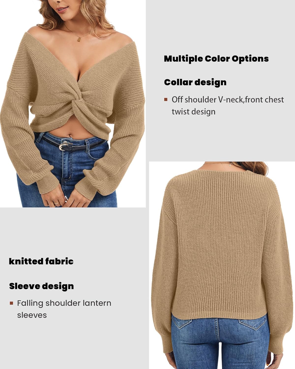 Sixstar V Neck Batwing Cute Cropped Sweater for Women Cross Wrap Front Sexy Lightweight Soft Knitted Short Pullover Jumper - Image 3