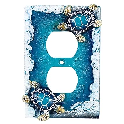 Nautical Duplex Outlet Receptacle (1 Gang) Wall Plate with Sea Turtle and Ocean Waves Design, Coastal Home D?cor and Beach Theme Outlet Cover
