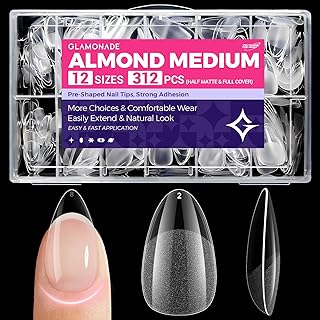Medium Almond Nail Tips: 312pcs Soft Gel Almond Full Cover Press on Nails Kit - Clear Shaped Acrylic Nail Extensions Pre-Shaped Professional Fake Nails for Salon DIY at Home