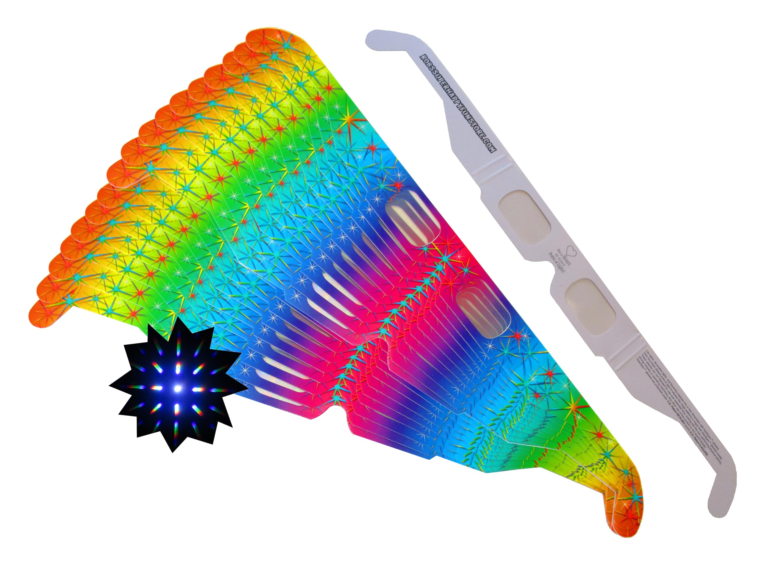 Rob's Super Happy Fun Store Fireworks Diffraction Glasses - 50 Starburst Effect Diffraction Glasses Plus1 Rainbow Hearts Effect Diffraction Glasses