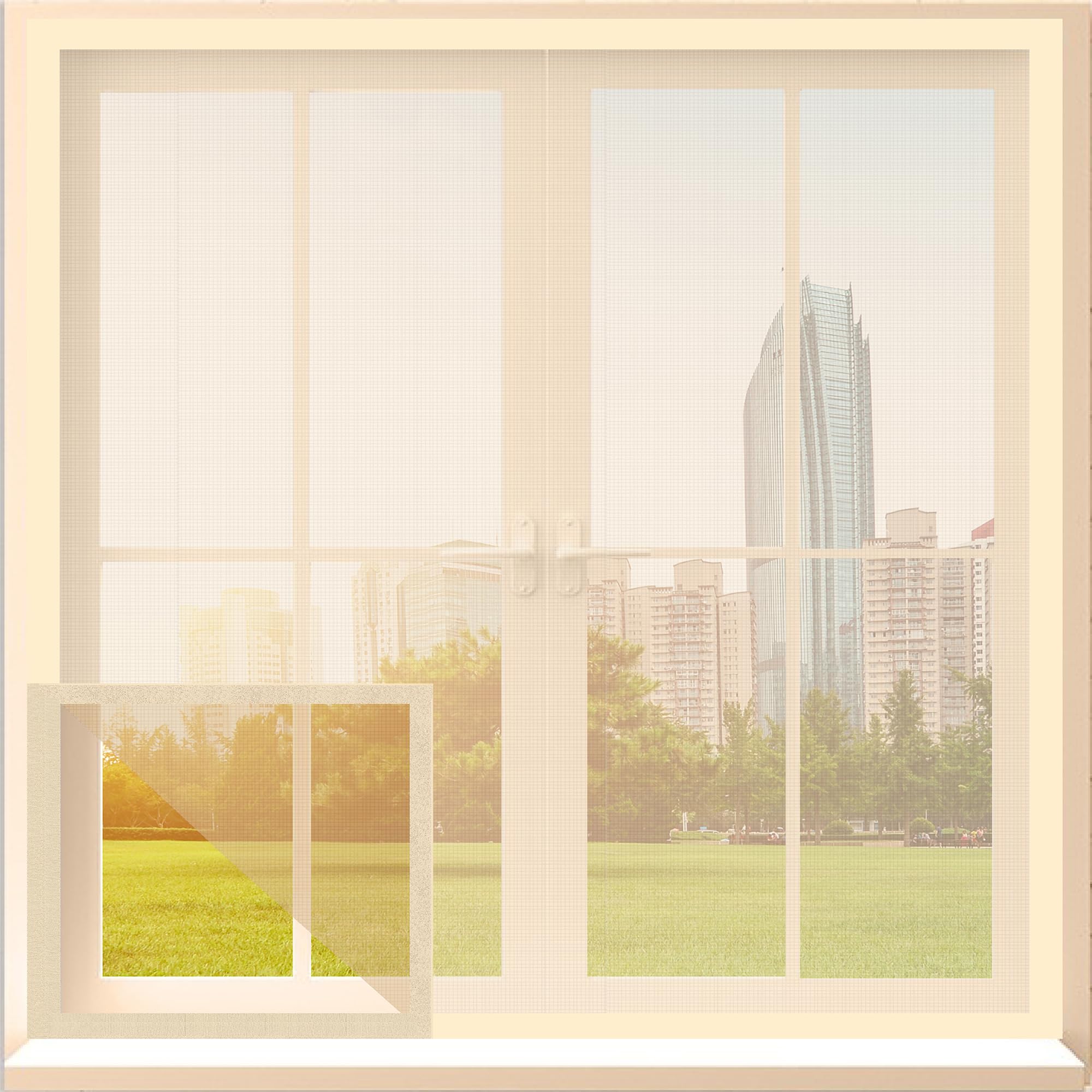 Classic Mosquito Net for Windows | 100X120 cm | 120 GSM Fiberglass Mesh |Pre Stitched Window Net for Home | Self Adhesive Hook & Loop Easy Install | Protection from Mosquitoes & Insects |Ivory