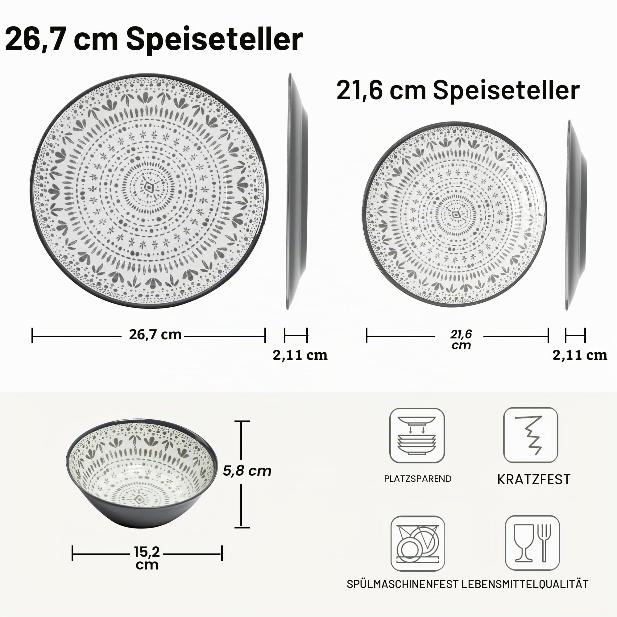 24PCS Melamin Geschirrset Campinggeschirr für 4 Personen, Teller Set & Tafelservice mit Besteck - für Unterwegs & Outdoor