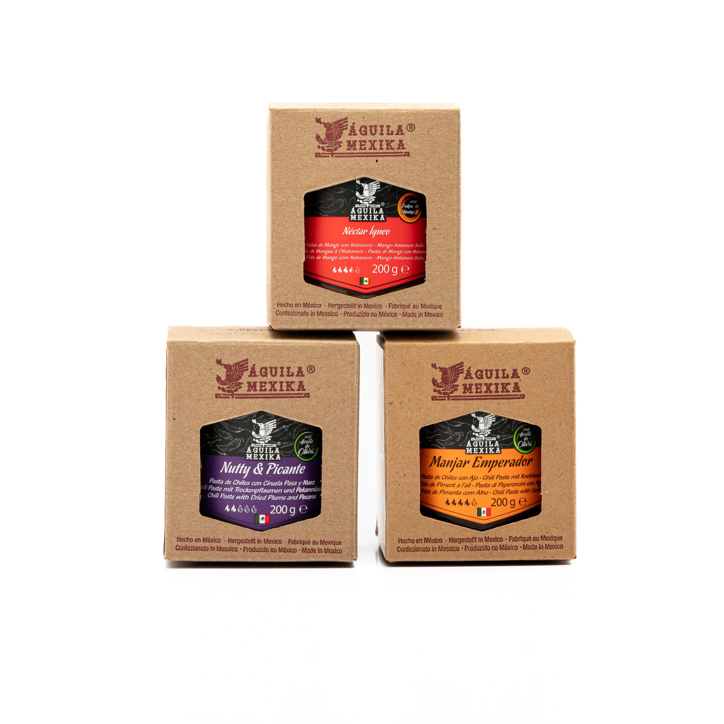 ÁGUILA MEXIKA 3-Pack Escencial Set de salsas picantes gourmet mexicanas ingredientes naturales