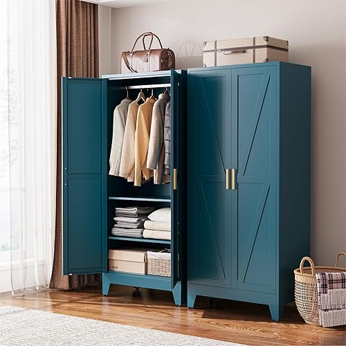 COFaR Armoire - Armario para armario, armario convertible de metal 2 en 1 de 71 pulgadas con barra y estantes ajustables, organizador independiente