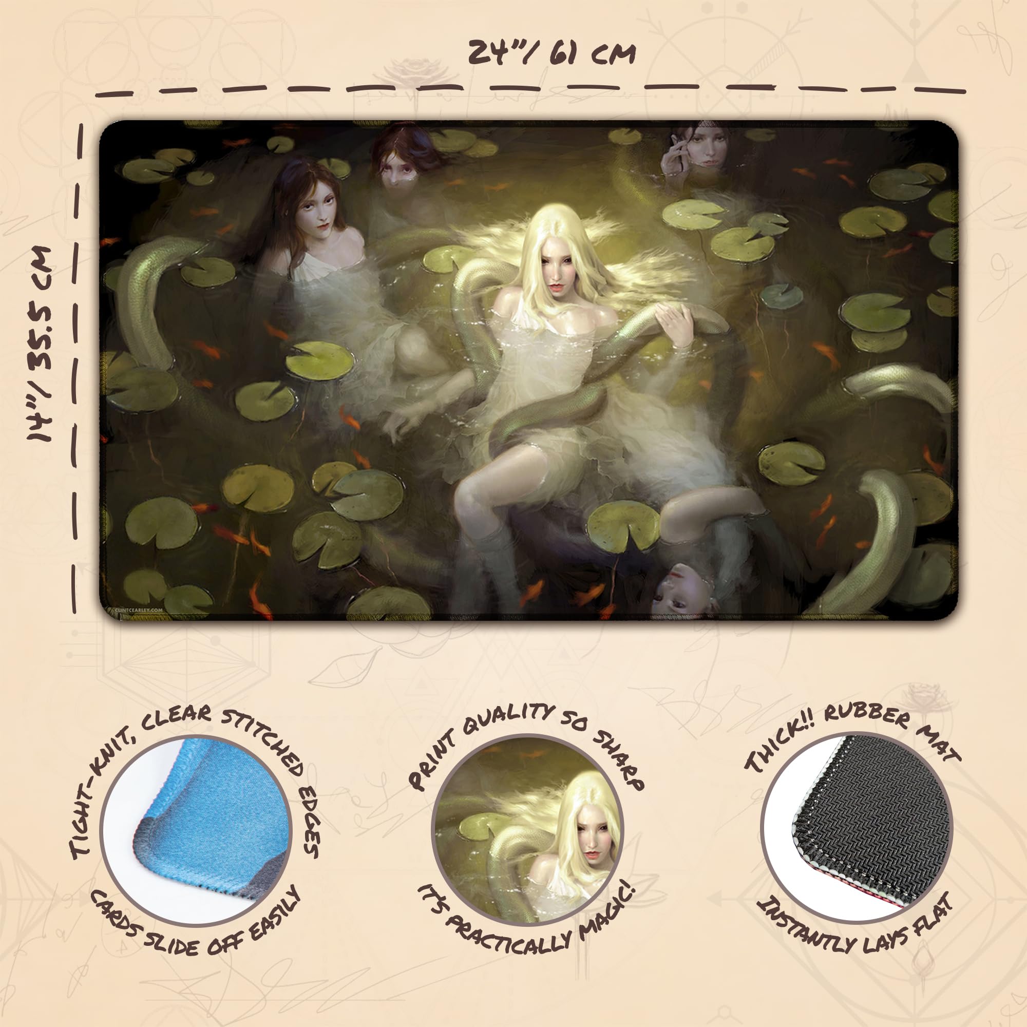 Naiads (Stitched) - MTG Playmat by Clint Cearley - Compatible with Magic the Gathering Playmat - Play MTG, YuGiOh, TCG - Original Play Mat Art Designs & Accessories