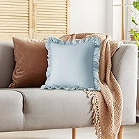Vista 5 de KKJIAF Ruffle Pillow Cases 26x26 Inches, Dusty Blue Square Ruffled Pillow Covers Set of 2, Microfiber Wrinkle Resistant Pillow Shams with Envelope
