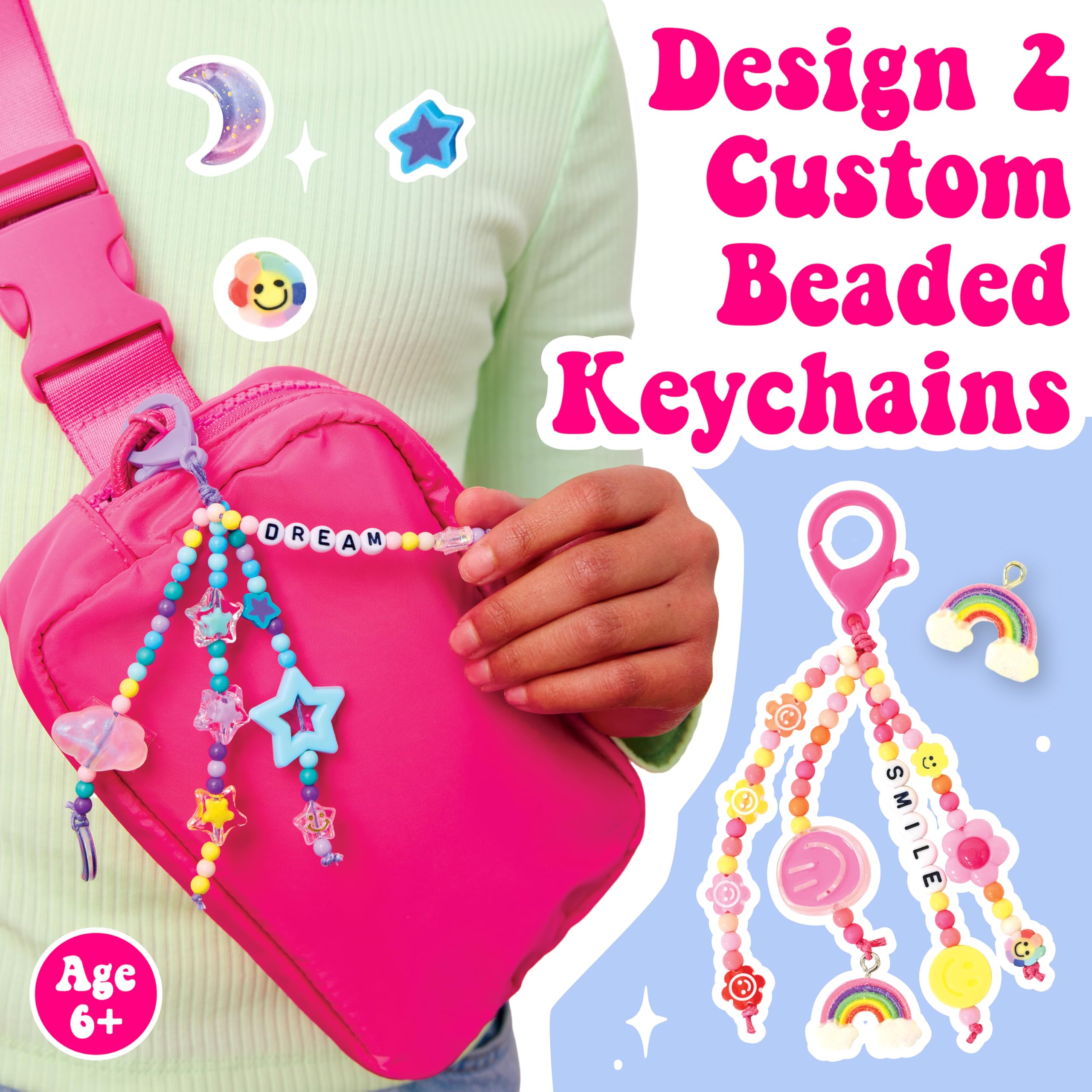 Creativity for Kids Mini zestaw breloków do plecaka, stwórz 2 modne breloki z koralikami i zawieszkami, zestaw do majsterkowania dla dzieci, aby rozwijać umiejętności motoryczne i kreatywność, idealny